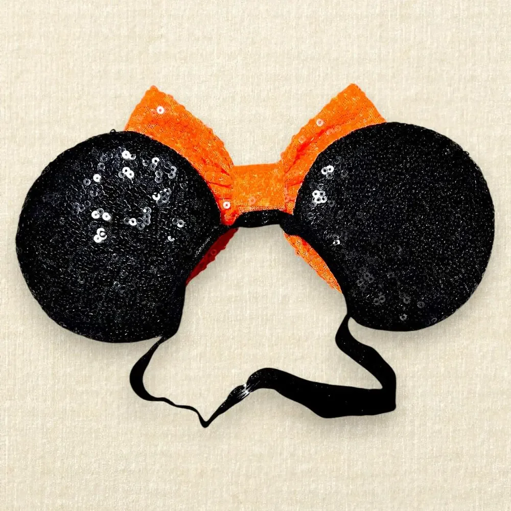 Elastic Black Sequin Candy Corn Minnie Ears | Disney-Inspired Mouse Ears